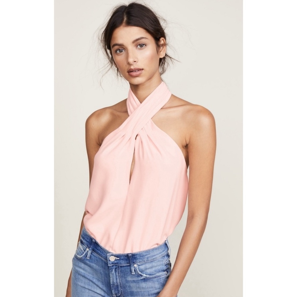 Amanda Uprichard Beckett pink cropped halter blouse NWT